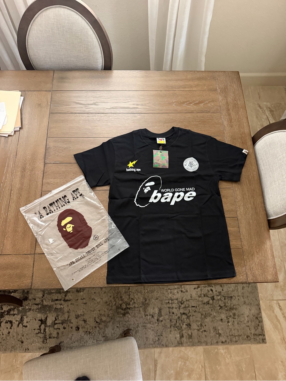 Bape Black Short Sleeve Tee with White Logo